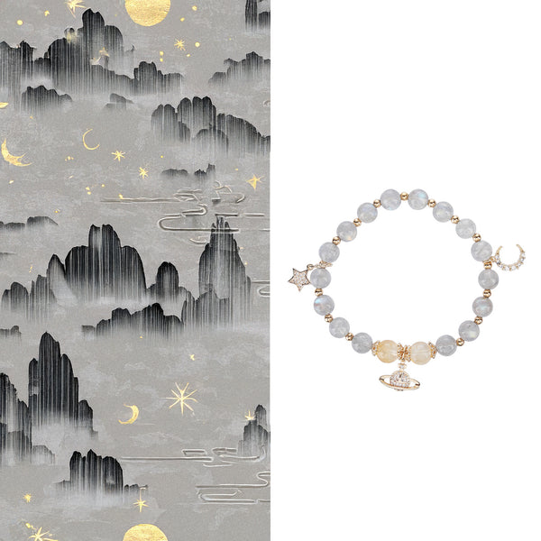 Natural Moonstone Bead Bracelet with Citrine Accents