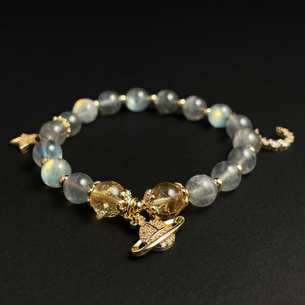 Natural Moonstone Bead Bracelet with Citrine Accents