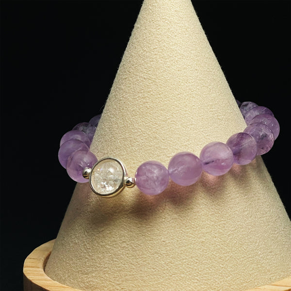 Amethyst Bead Bracelet with Clear Crystal Accent
